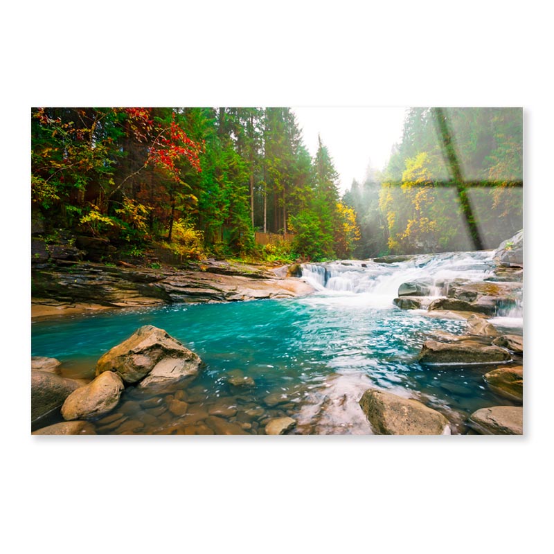 Waterfall On Mountain River in The Forest Acrylic Glass Print Tempered Glass Wall Art 100% Made in Australia Ready to Hang