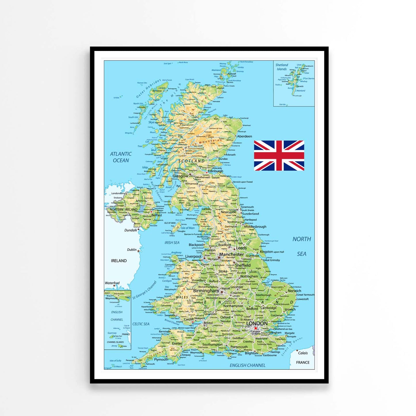 United Kingdom Physical Map Home Decor Premium Quality Poster Print Choose Your Sizes