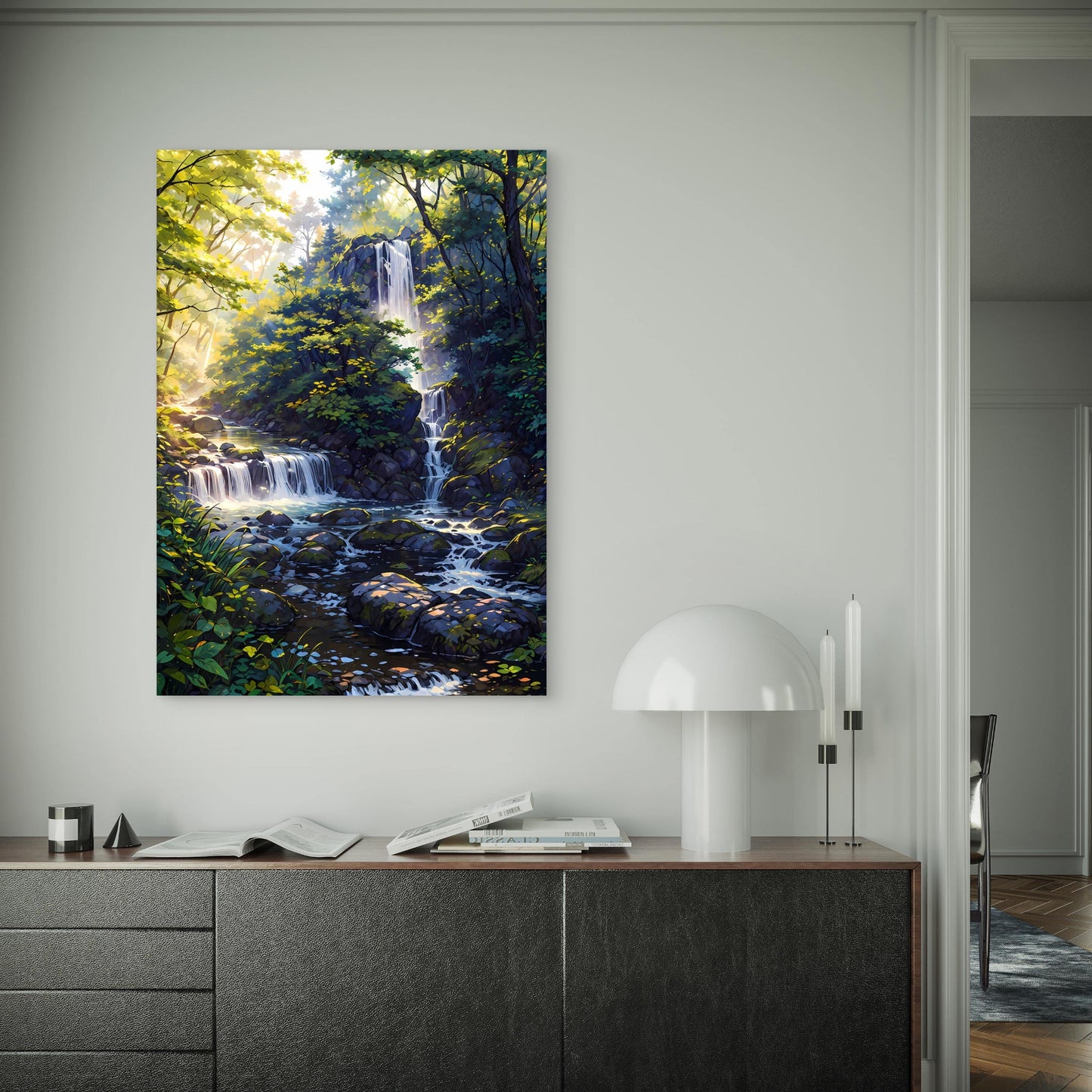 Tropical Forest Stream Waterfall 40x60cm Metal Print Ready to Hang