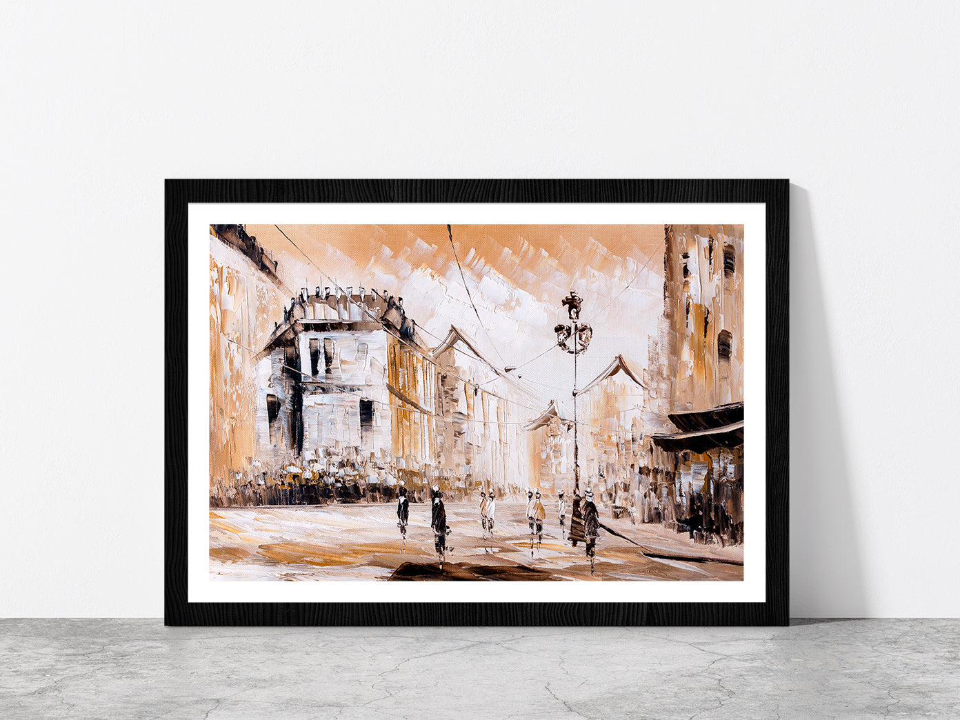 Street View Of Paris Glass Framed Wall Art, Ready to Hang Quality Print With White Border Black