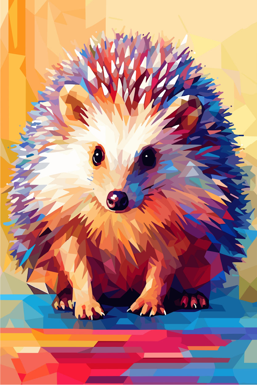 Cute Geometric Hedgehog Animal Portrait 60x90cm Metal Print Ready to Hang