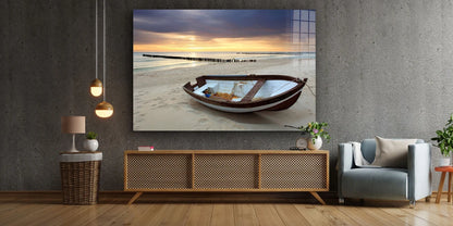 Boat near Sunset Beach UV Direct Aluminum Print Australian Made Quality