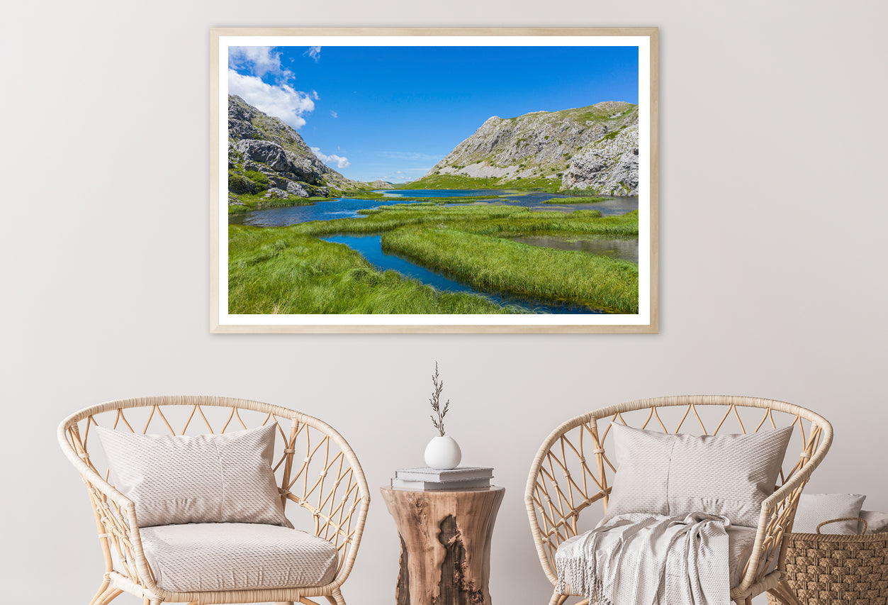 A River Flowing Through a Valley with Mountains Home Decor Premium Quality Poster Print Choose Your Sizes