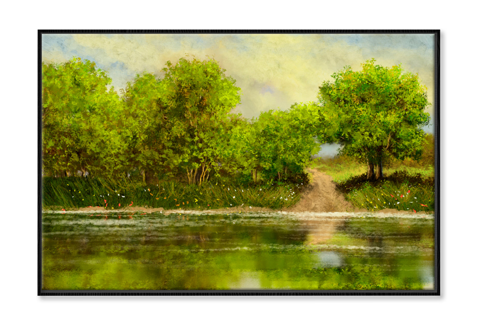 Lake In The Forest Oil Painting Wall Art Limited Edition High Quality Print Canvas Box Framed Black