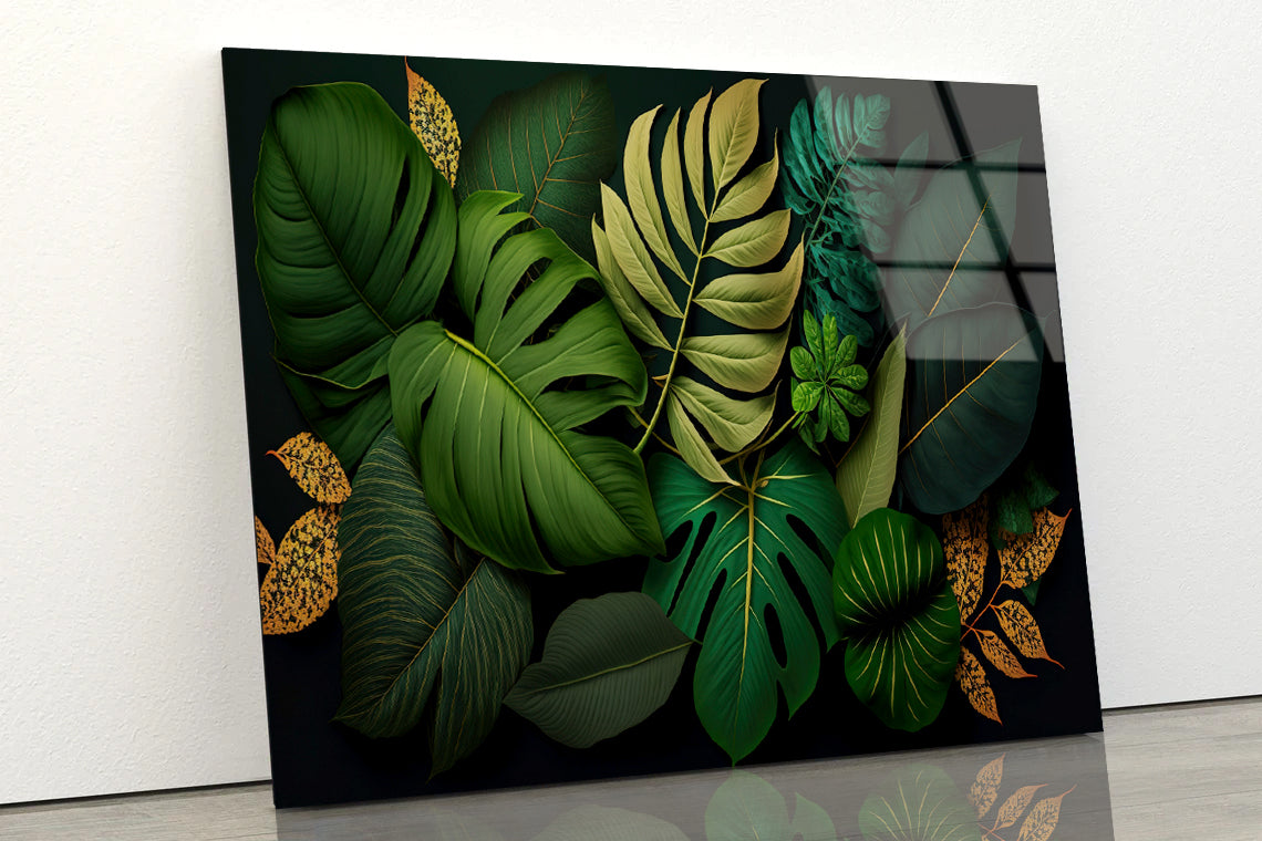 Lush Tropical Leaves in Vibrant Green Acrylic Glass Print Tempered Glass Wall Art 100% Made in Australia Ready to Hang - Bella Home Decor