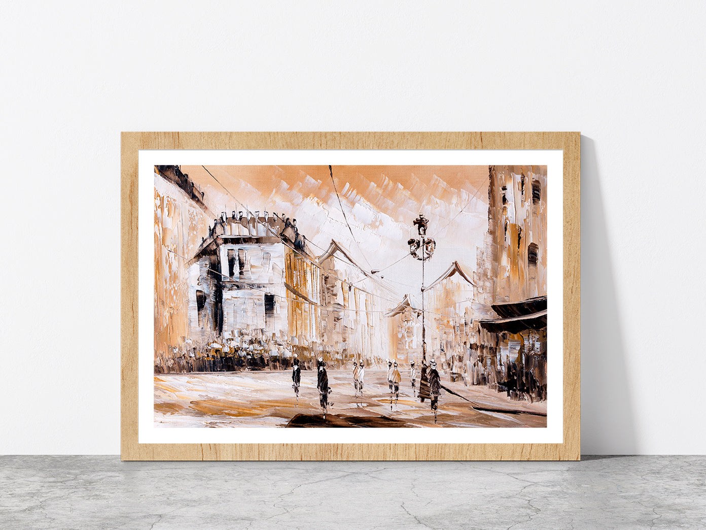 Street View Of Paris Glass Framed Wall Art, Ready to Hang Quality Print With White Border Oak