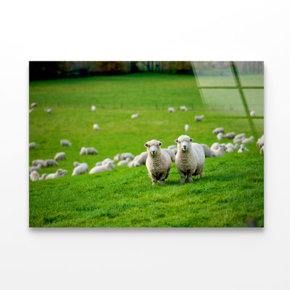 Herd Of Sheeps in Grass Plain Acrylic Glass Print Tempered Glass Wall Art 100% Made in Australia Ready to Hang - Bella Home Decor