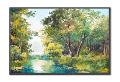 Pond In The Forest Oil Painting Wall Art Limited Edition High Quality Print Canvas Box Framed Black