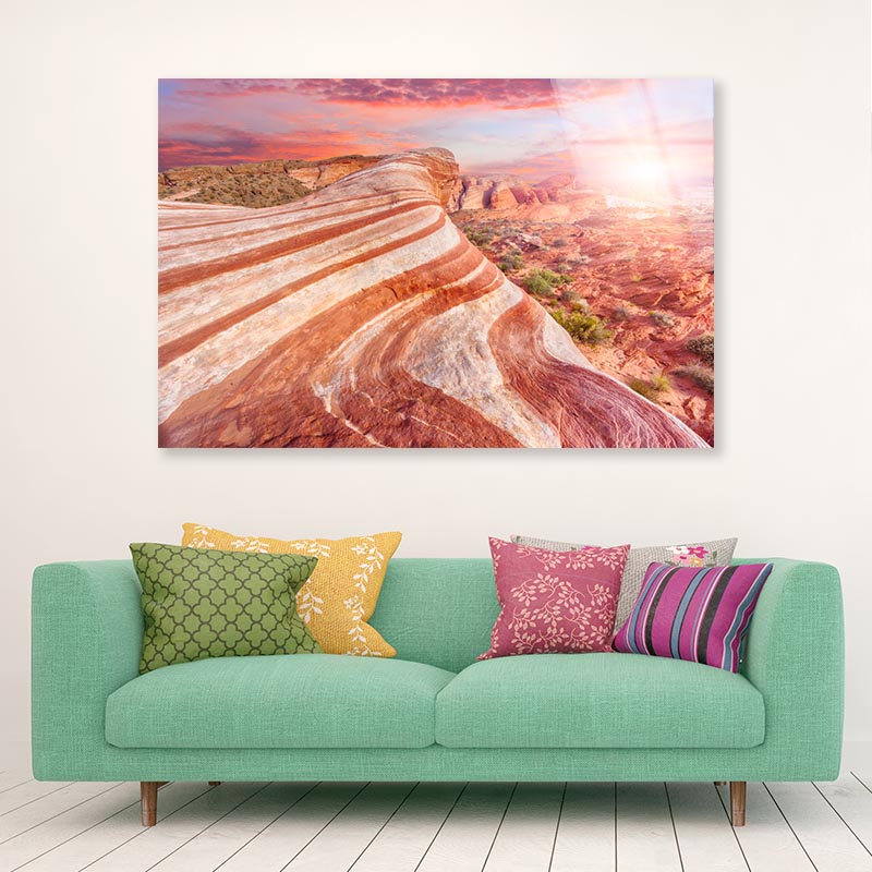 Amazing Colors and Shape of The Fire Wave Rock in Valley Of Fire State Park, Nevada, USA Acrylic Glass Print Tempered Glass Wall Art 100% Made in Australia Ready to Hang - Bella Home Decor