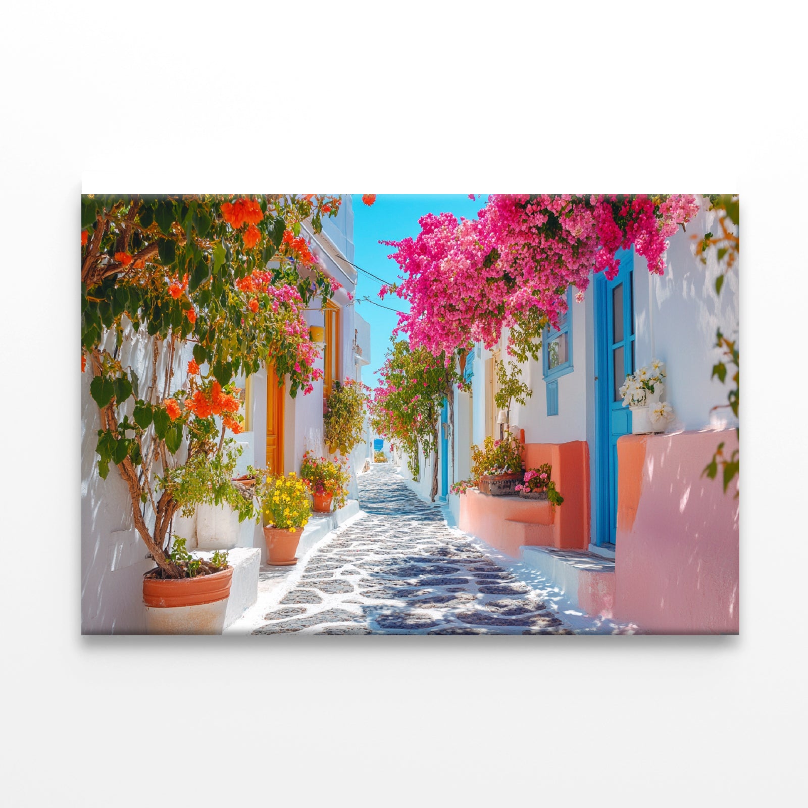 Beautiful Street with Flowers in Greece Print 100% Australian Made - Bella Home Decor