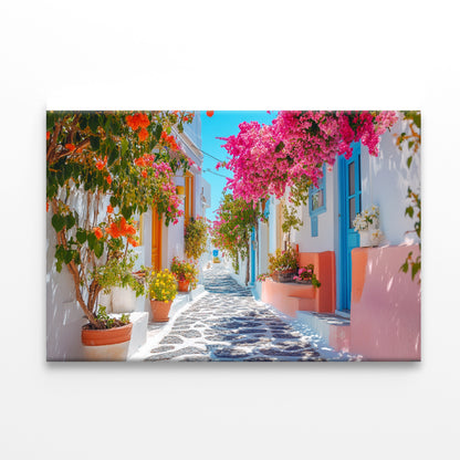 Beautiful Street with Flowers in Greece Print 100% Australian Made - Bella Home Decor