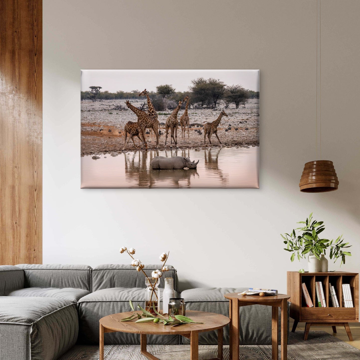 Giraffe Rhino Okaukuejo Waterhole Namibia Wall Art Decor 100% Australian Made
