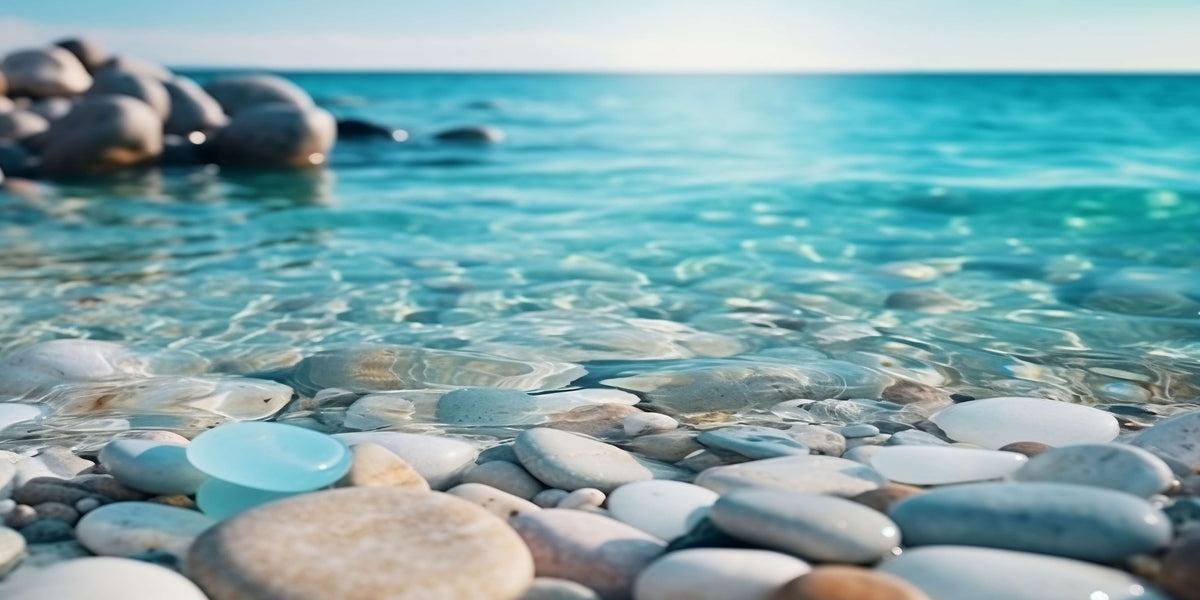 Coastal Beach Pebbles Clear Ocean Wall Art Canvas Office Home Framed 120x60cm