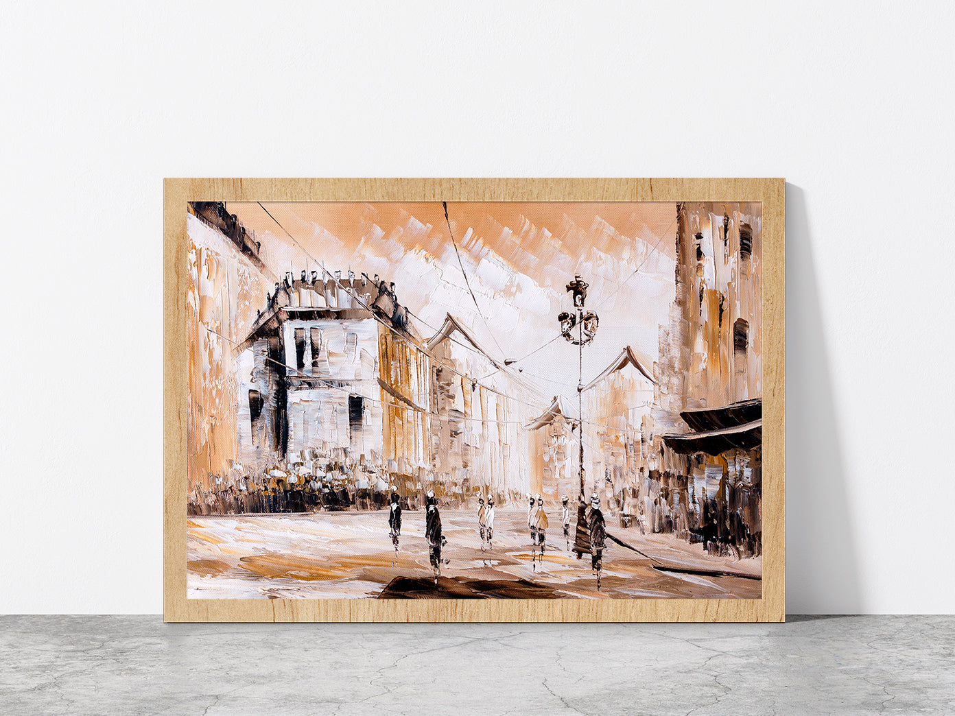 Street View Of Paris Glass Framed Wall Art, Ready to Hang Quality Print Without White Border Oak