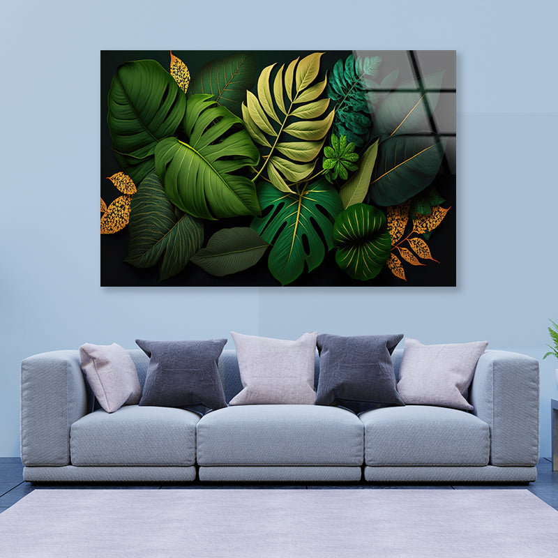 Lush Tropical Leaves in Vibrant Green Acrylic Glass Print Tempered Glass Wall Art 100% Made in Australia Ready to Hang - Bella Home Decor