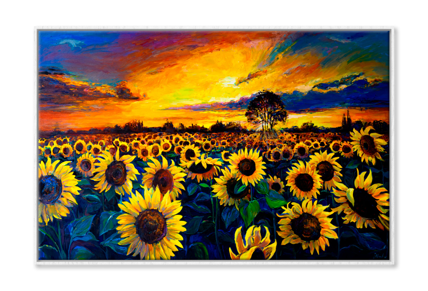 Sunflower Field Oil Painting Wall Art Limited Edition High Quality Print Canvas Box Framed White