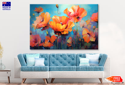 Orange Red Poppy Flowers Oil Painting Wall Art Limited Edition High Quality Print