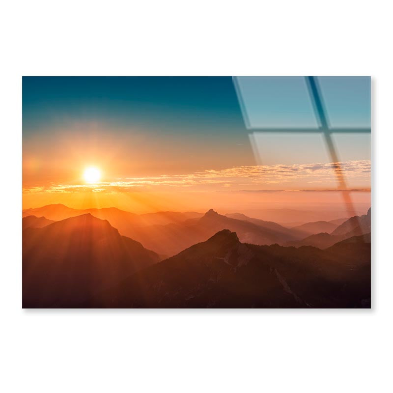 Colorful Sunset on Top of Austrian Mountain Alps Acrylic Glass Print Tempered Glass Wall Art 100% Made in Australia Ready to Hang - Bella Home Decor