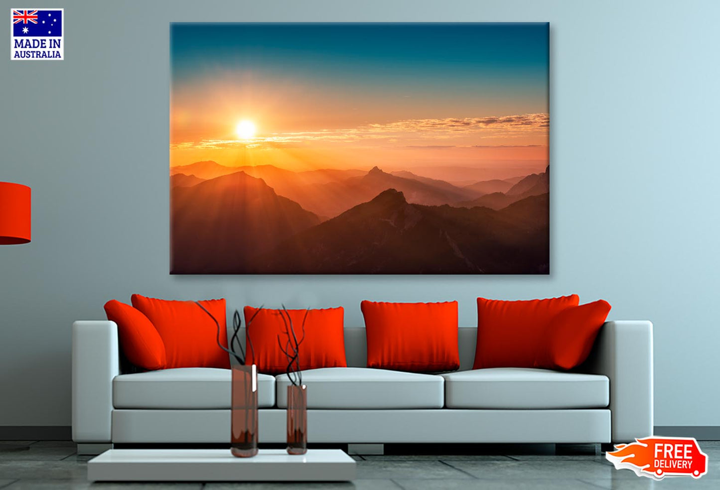 Colorful Sunset on Top of Austrian Mountain Alps  Wall Art Decor 100% Australian Made - Bella Home Decor