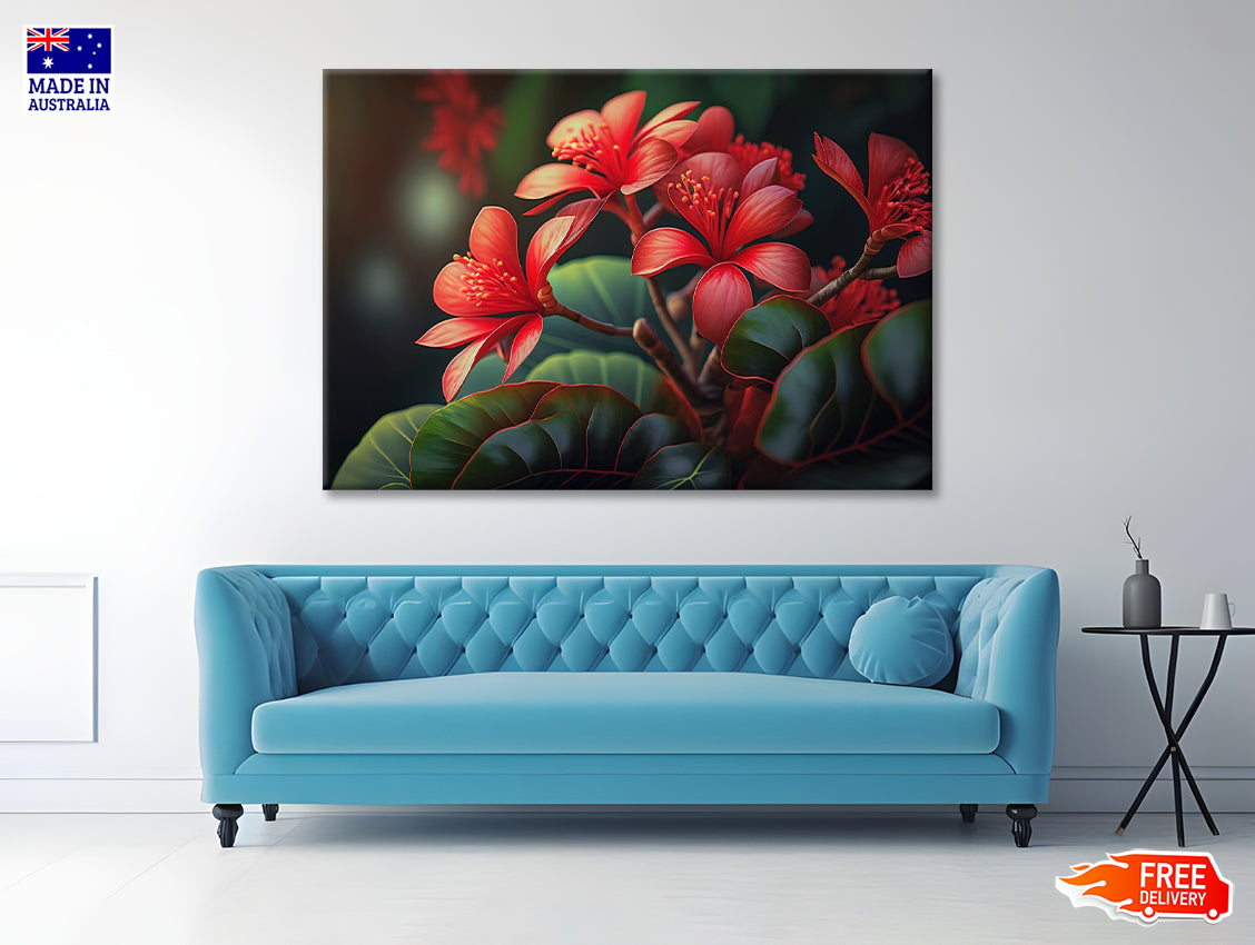 Red Tropical Flowers Print 100% Australian Made - Bella Home Decor
