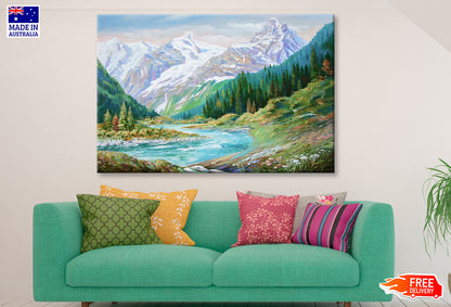 Teberda River & Caucasus Mountains Watercolor Painting Wall Art Limited Edition High Quality Print