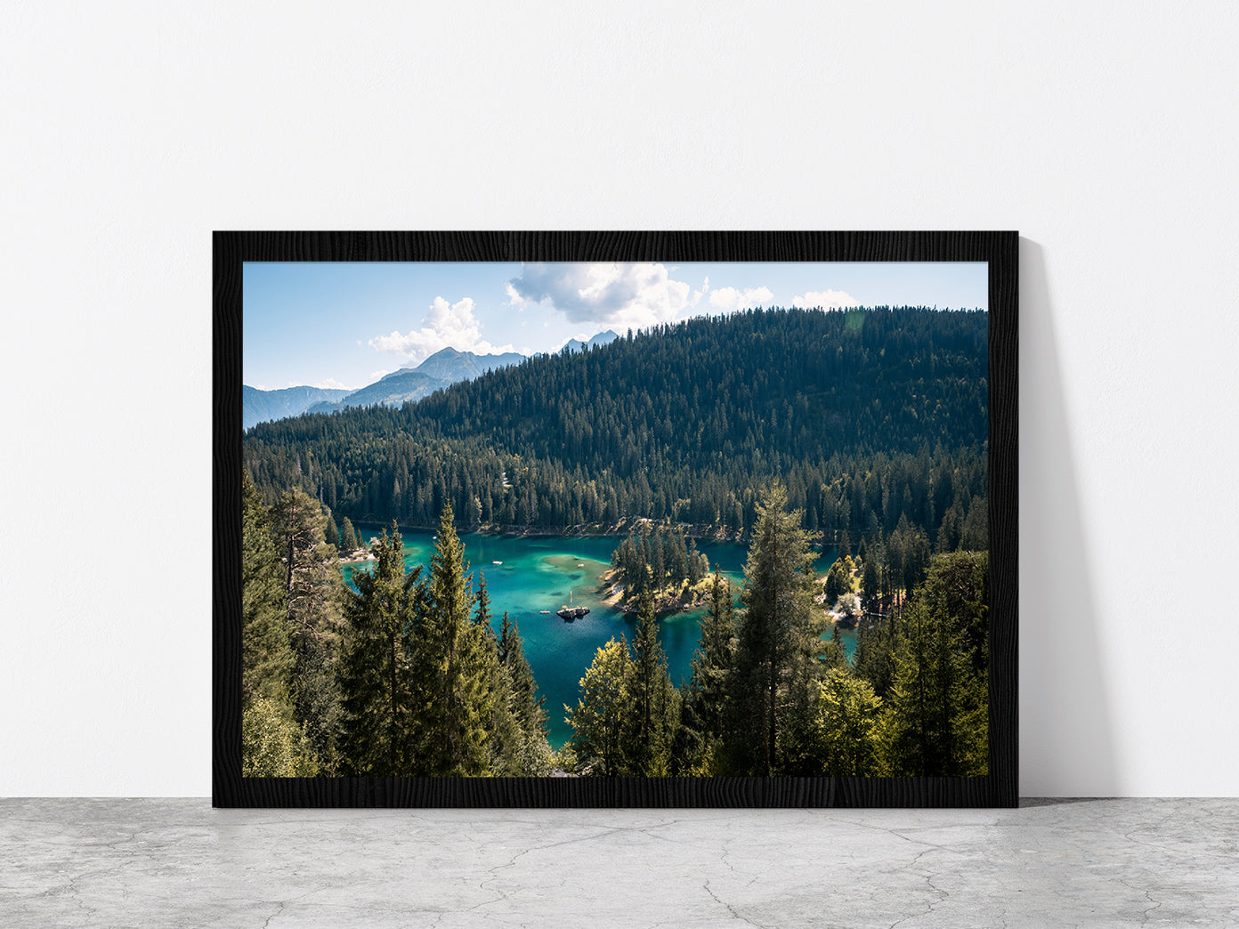 Mountain Landscapes In Switzerland Glass Framed Wall Art, Ready to Hang Quality Print Without White Border Black