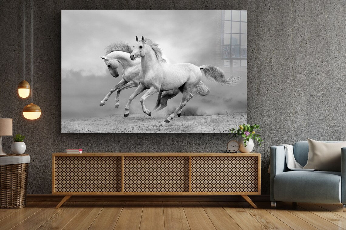 Running Horses B&W UV Direct Aluminum Print Australian Made Quality