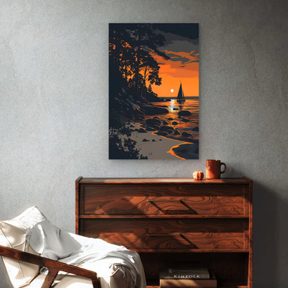 Sunset Beach Sailboat Coastal 60x90cm Metal Print Ready to Hang