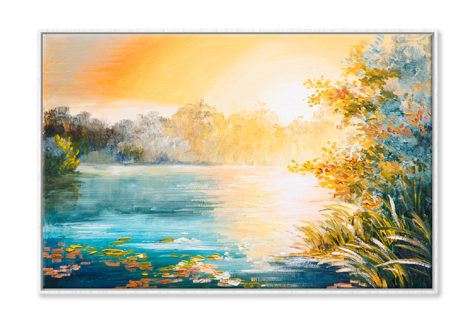 Sunset On The Lake Painting Limited Edition High Quality Print Canvas Box Framed White