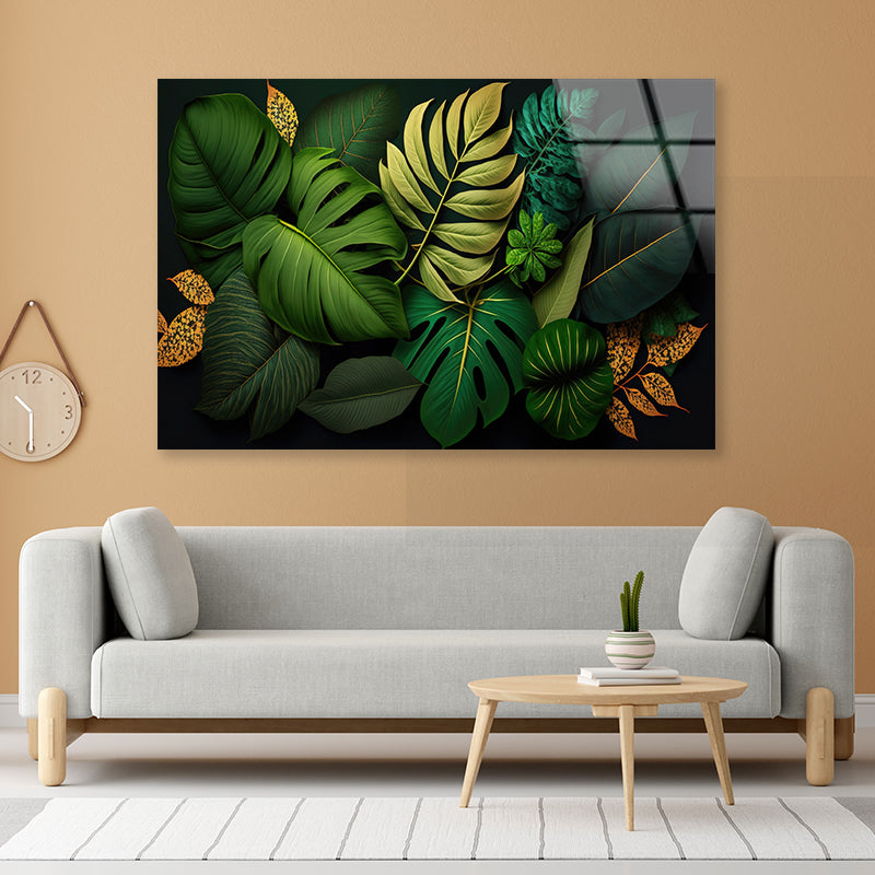 Lush Tropical Leaves in Vibrant Green Acrylic Glass Print Tempered Glass Wall Art 100% Made in Australia Ready to Hang - Bella Home Decor