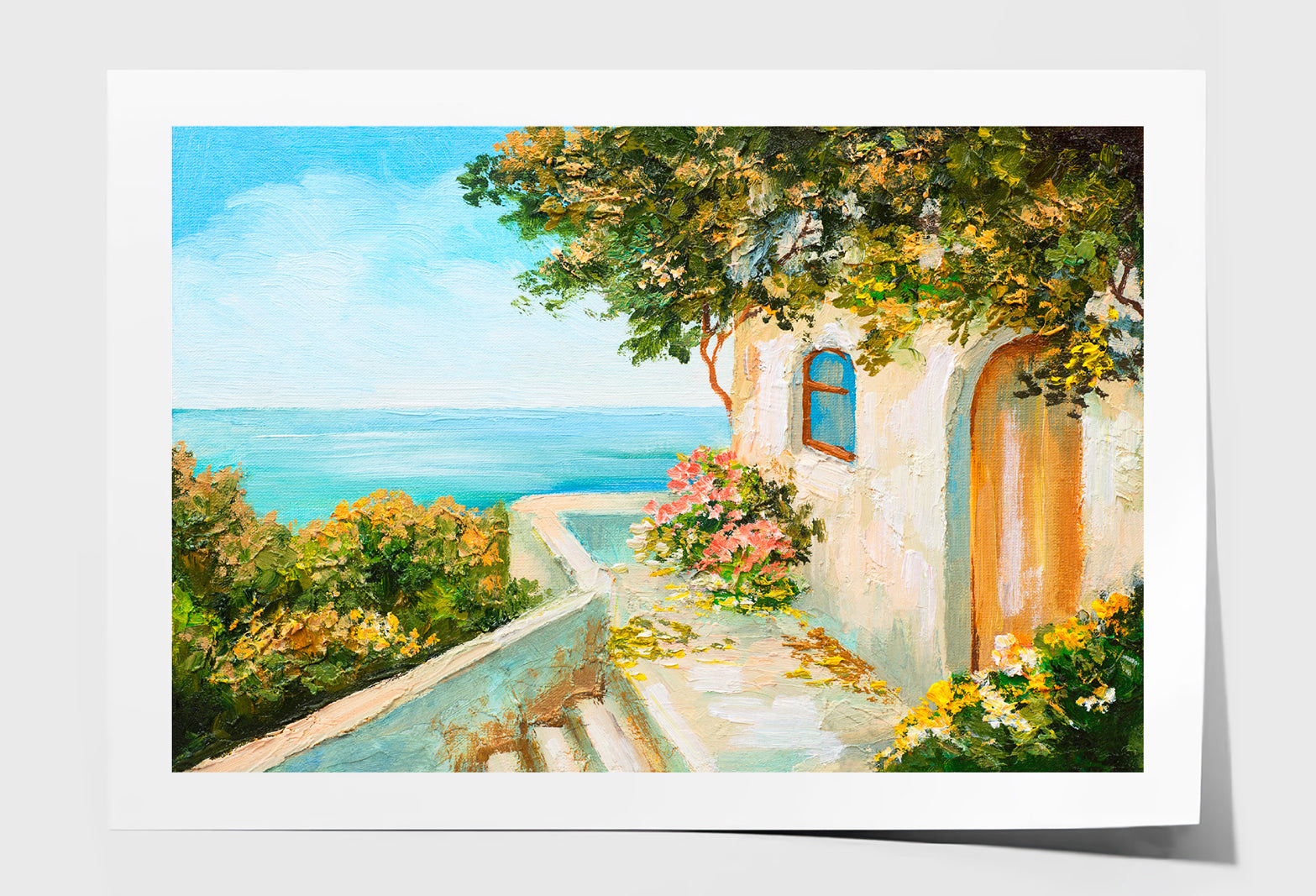 Summer Day House Near The Sea Oil Painting Wall Art Limited Edition High Quality Print Unframed Roll Canvas None