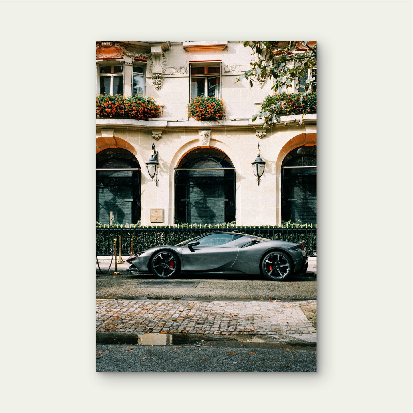 Ferrari SF90 Spider Parked In Front Of A Building 60x90cm Metal Print Ready to Hang
