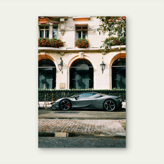 Ferrari SF90 Spider Parked In Front Of A Building 60x90cm Metal Print Ready to Hang