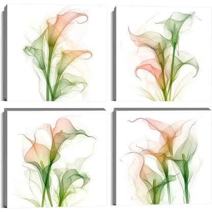4pcs Pink & Green Spray-Painted  Wall Art Canvas Framed