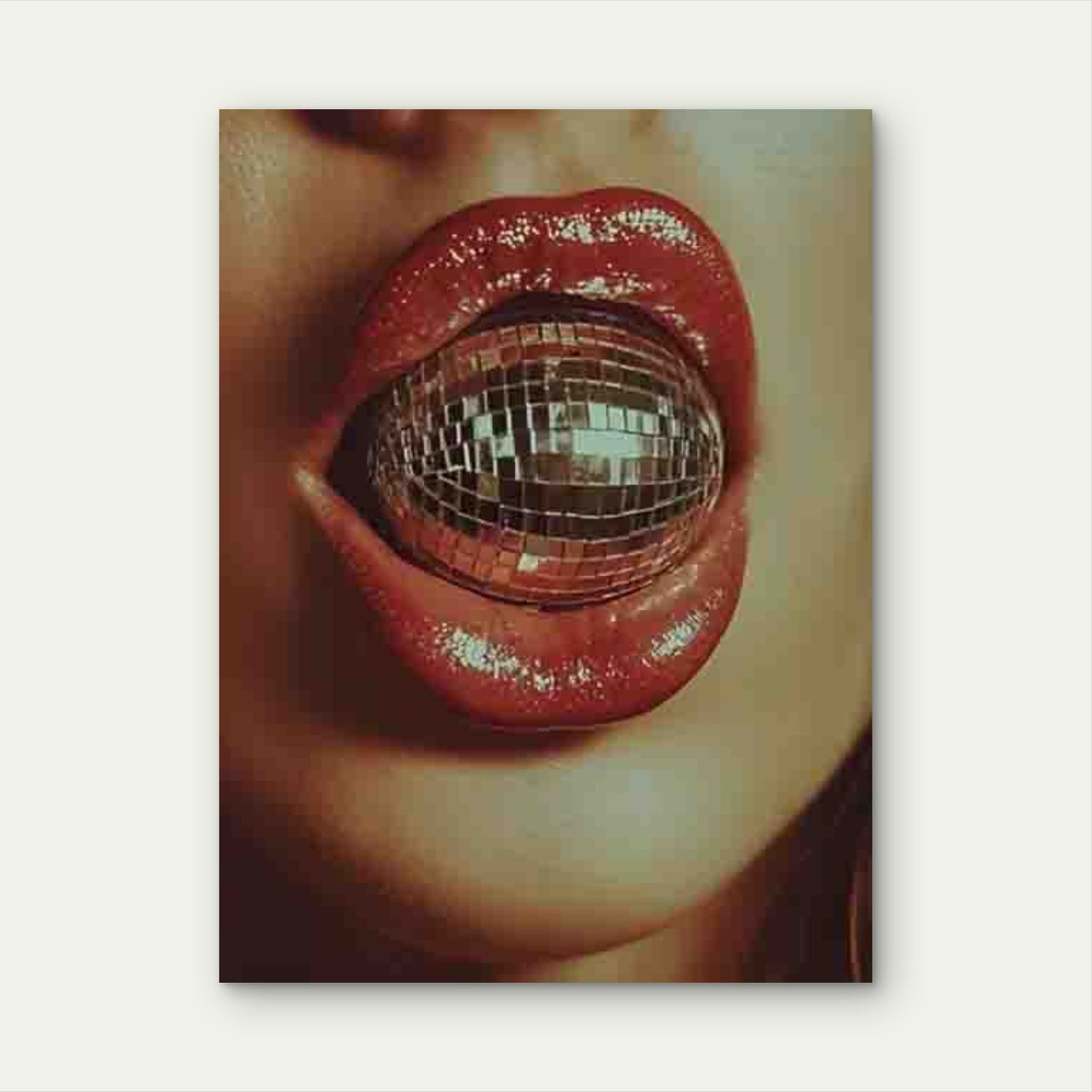 Disco Ball And Glossy Lips 60x90cm Metal Print Ready to Hang
