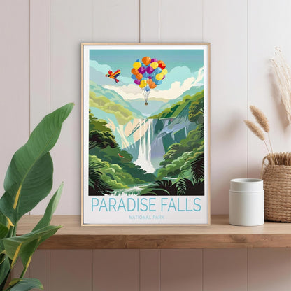 Paradise Falls National Park, Balloons Travel Poster Print Wall Art - Bella Home Decor