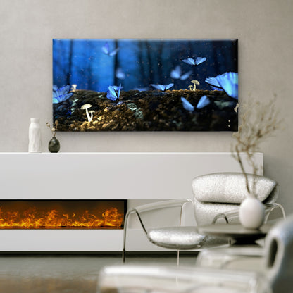 Blue Butterflies In A Forest Wall Art Canvas Office Home Room Framed 120x60cm