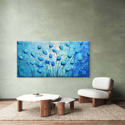 Blue Abstract Floral Artwork Wall Art Canvas Office Home Room Framed 120x60cm