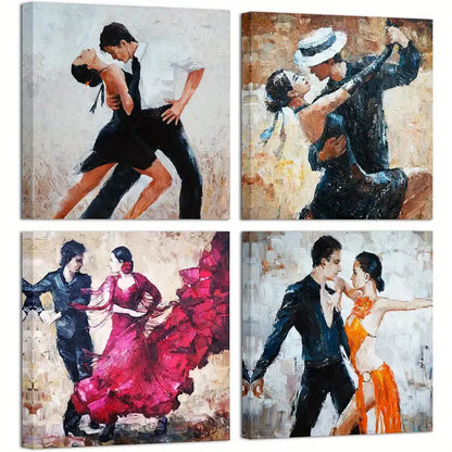 4pcs  Romance Dancing Couple Of Tango Painting Wall Art Canvas Framed