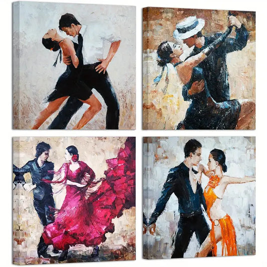 4pcs  Romance Dancing Couple Of Tango Painting Wall Art Canvas Framed