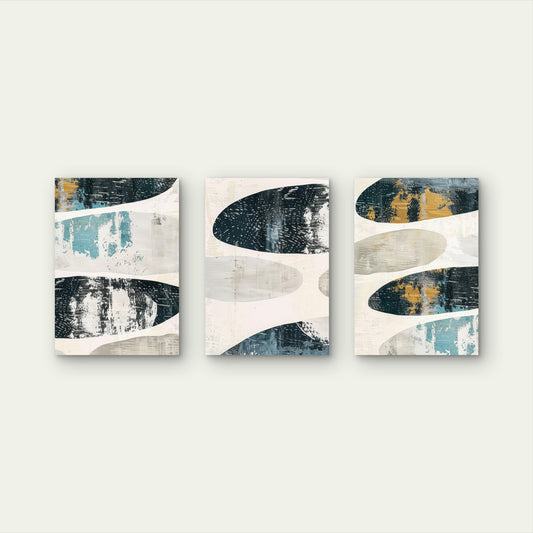 3pcs Navy Gold Mid Century Geometric Paints Wall Art Set Canvas Framed 60x90cm - High Quality Print 100% Australian Made Wall Canvas Ready to Hang