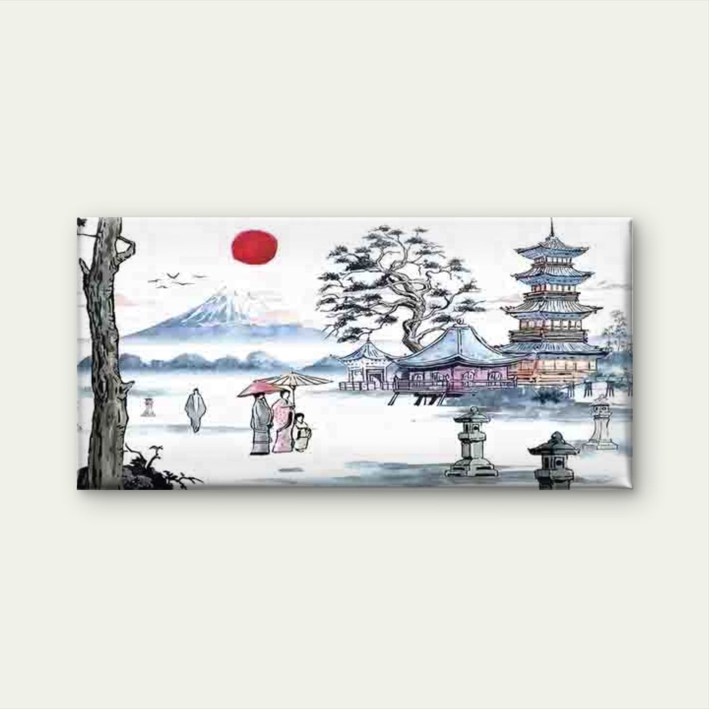Japanese Landscape with a Pagod Wall Art Canvas Office Home Room Framed 120x60cm - Bella Home Decor