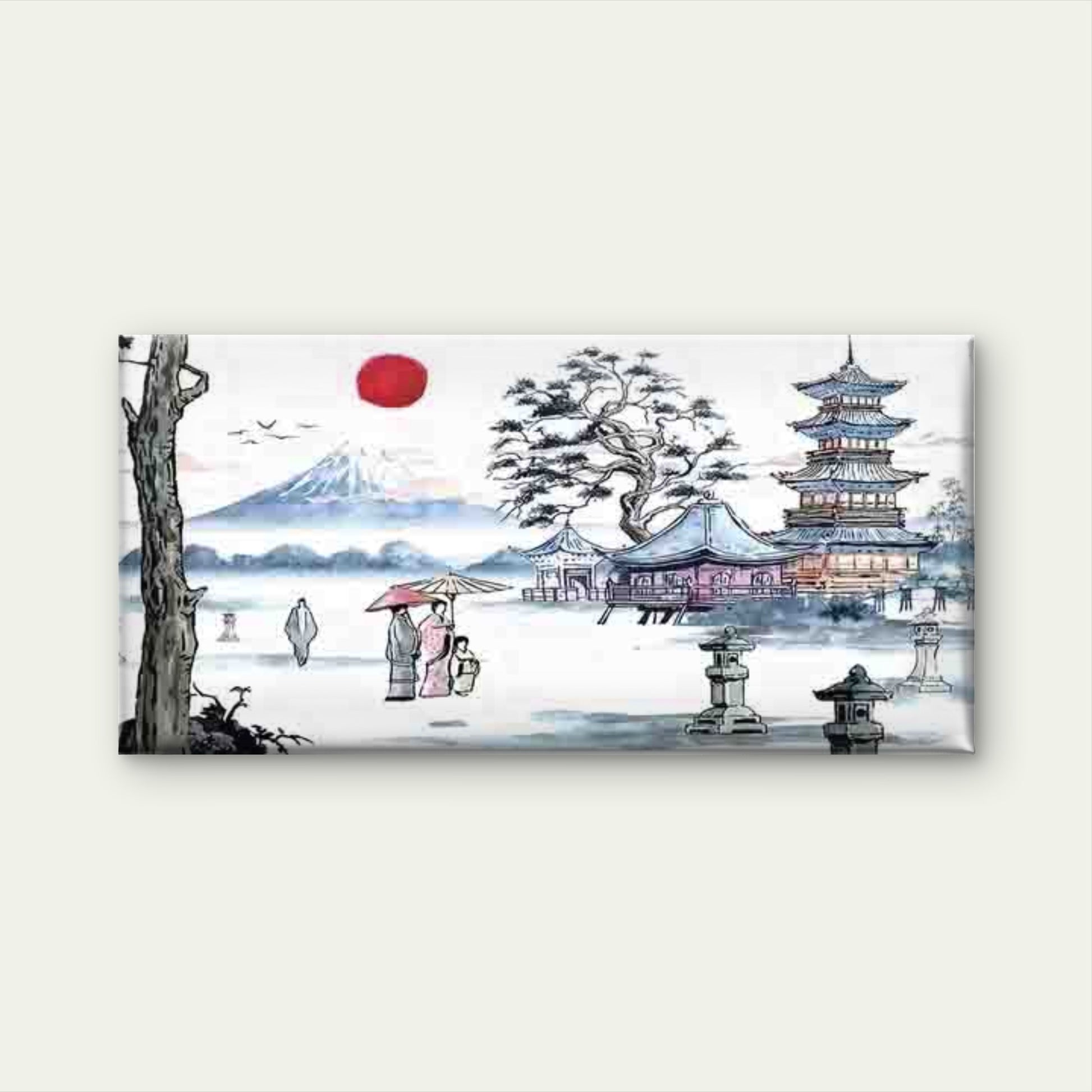 Japanese Landscape with a Pagod Wall Art Canvas Office Home Room Framed 120x60cm - Bella Home Decor