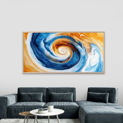 Swirling Design in Blue, Orange Wall Art Canvas Office Home Room Framed 120x60cm