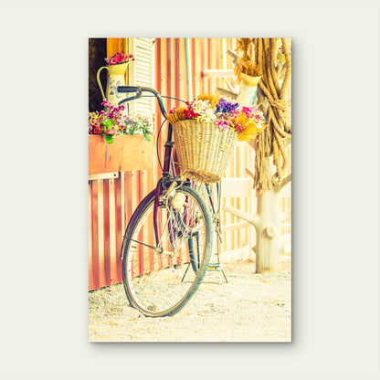 Pattern Retro Bicycle Decoration Flower 60x90cm Metal Print Ready to Hang