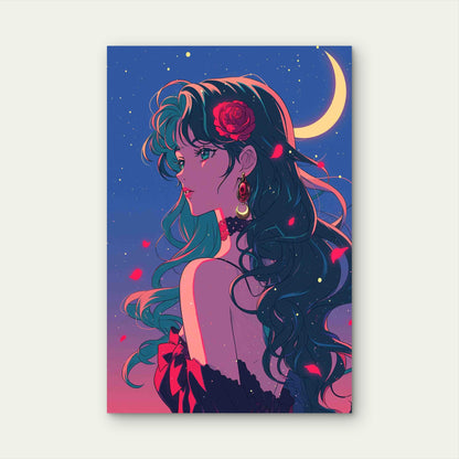Anime Style Illustration Rose 60x90cm Metal Print Ready to Hang - Bella Home Decor