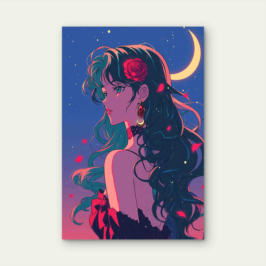 Anime Style Illustration Rose 60x90cm Metal Print Ready to Hang