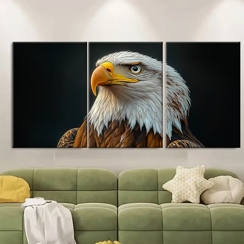 3pcs Bald Eagle Painting Bird Portrait Metal Print Ready to Hang Art - Bella Home Decor