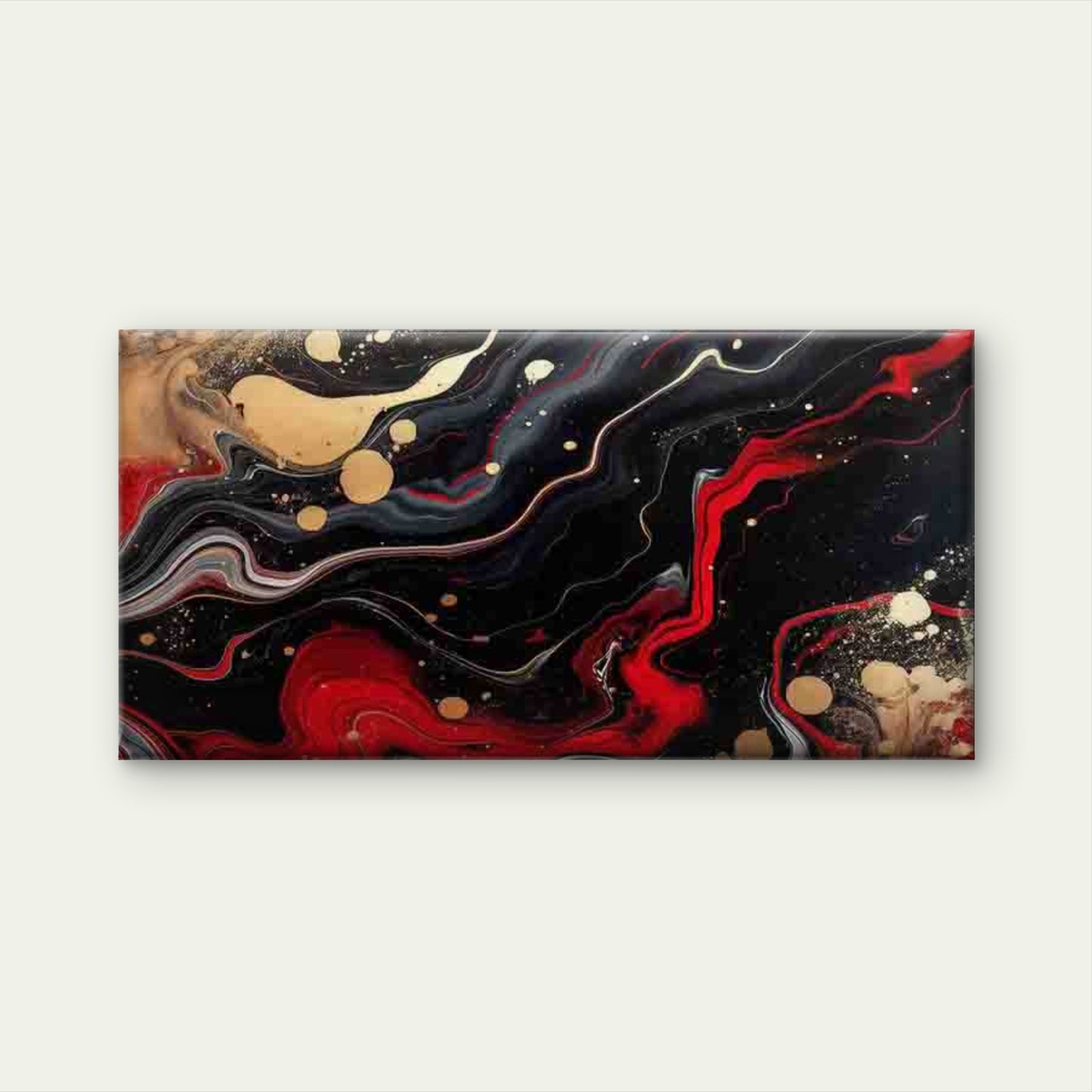 Abstract Red Black Golden Fluid Wall Art Canvas Office Home Room Framed 120x60cm - Bella Home Decor