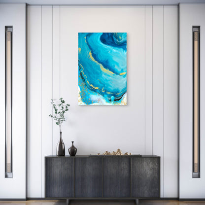 Abstract Blue Watercolor with Gold Glitter 40x60cm Metal Print Ready to Hang